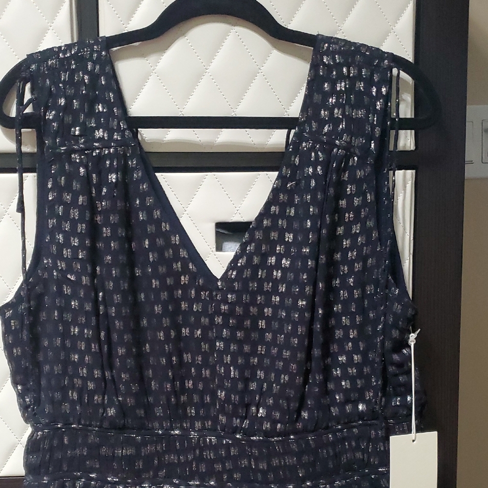 Parker Navy Dress with Silver Metallic Dot Motif